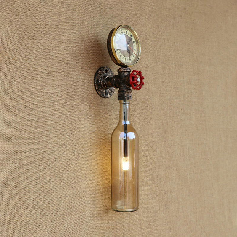 BowLift | Brown/Blue Bottle Wall Sconce Lamp Vintage Stylish Glass 1 Bulb Living Room Wall Lighting with Manometer and Valve