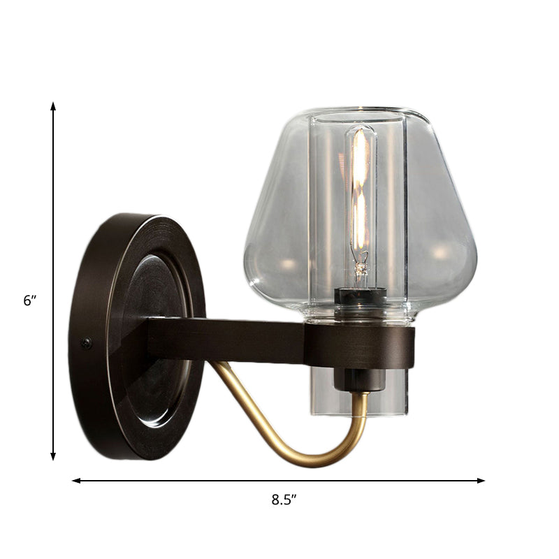 BowLift | Clear Glass Mushroom Shade Wall Light Modern 1 Light Bedroom Lighting Fixture in Black