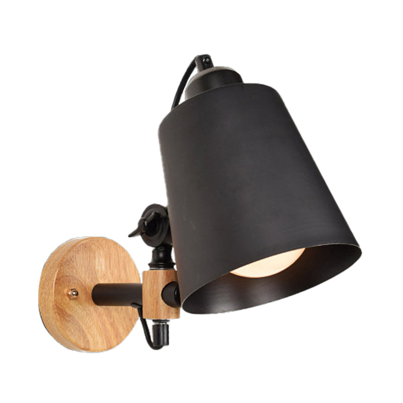 BowLift | Bucket Shade Metal Wall Lamp Modernism 1 Light Hallway Wall Mounted Light with Wooden Back Plate in Black/White