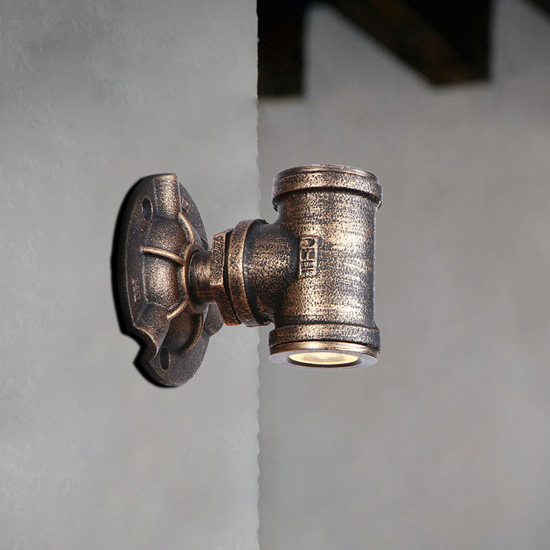 BowLift | Antique style pipe wall lighting fixture 1 light wrought iron wall mount fixture in bronze for hallway