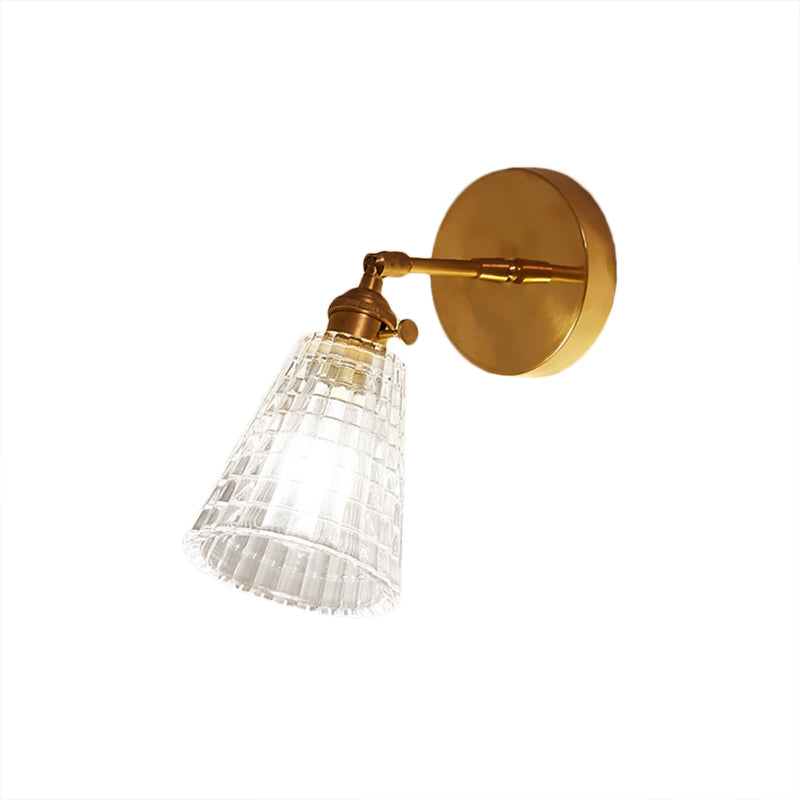 BowLift | Tapered Living Room Wall Light Fixture Industrial Clear Prism Glass 1 Light Brass Wall Lamp