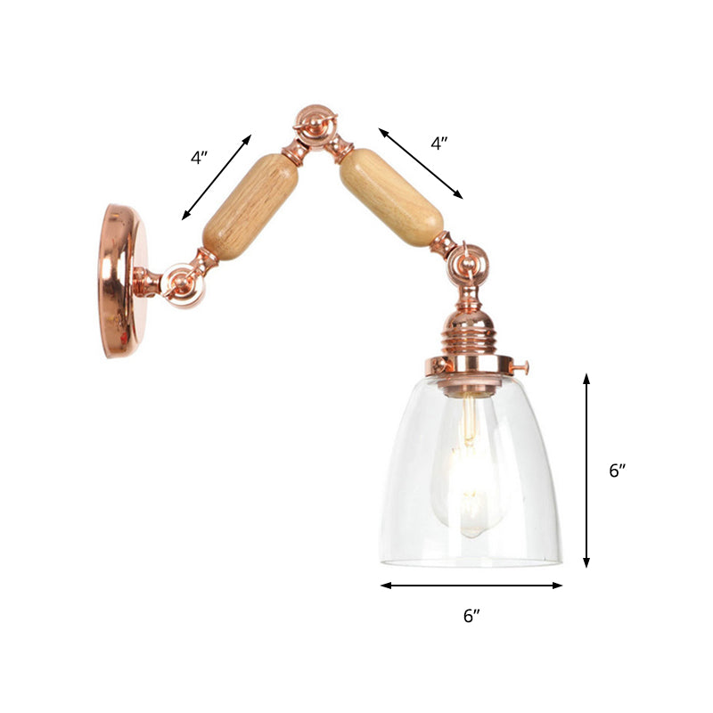 BowLift | Tapered Clear Glass Wall Lamp Industrial Single Bulb Living Room Sconces Light in Rose Gold