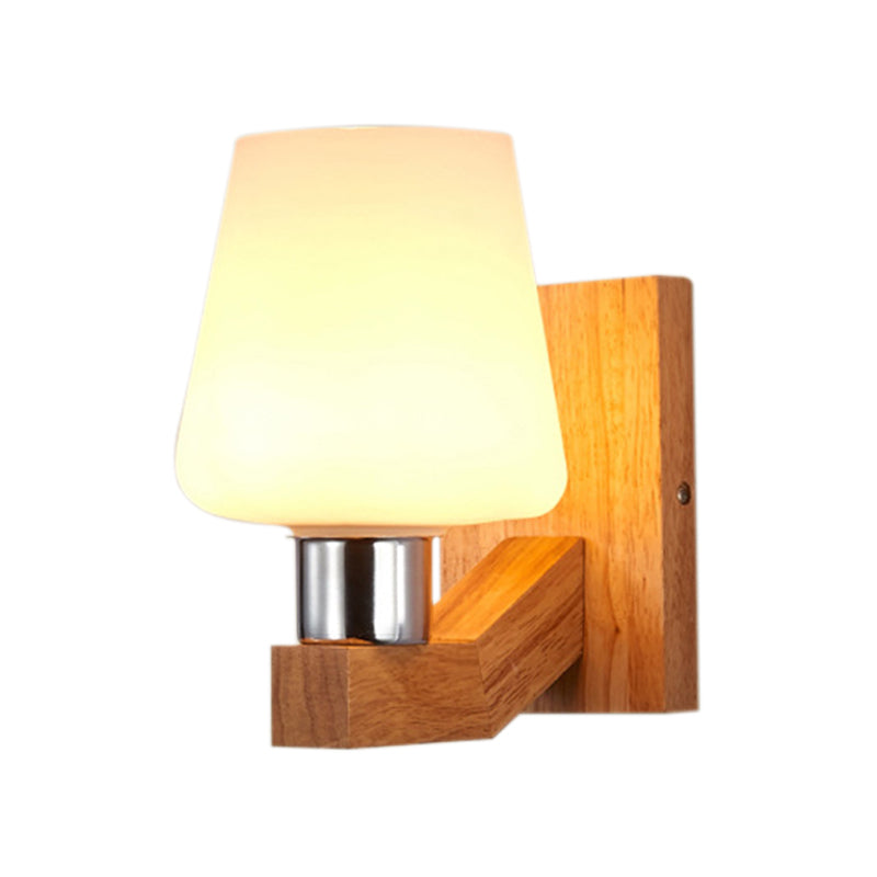 BowLift | White Glass Wood Wall Lamp Tapered 1-Light Nordic Wall Light for the Living Room