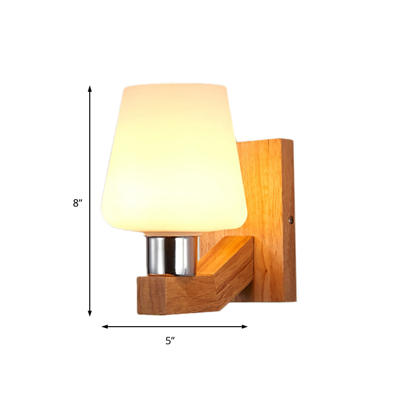 BowLift | White Glass Wood Wall Lamp Tapered 1-Light Nordic Wall Light for the Living Room
