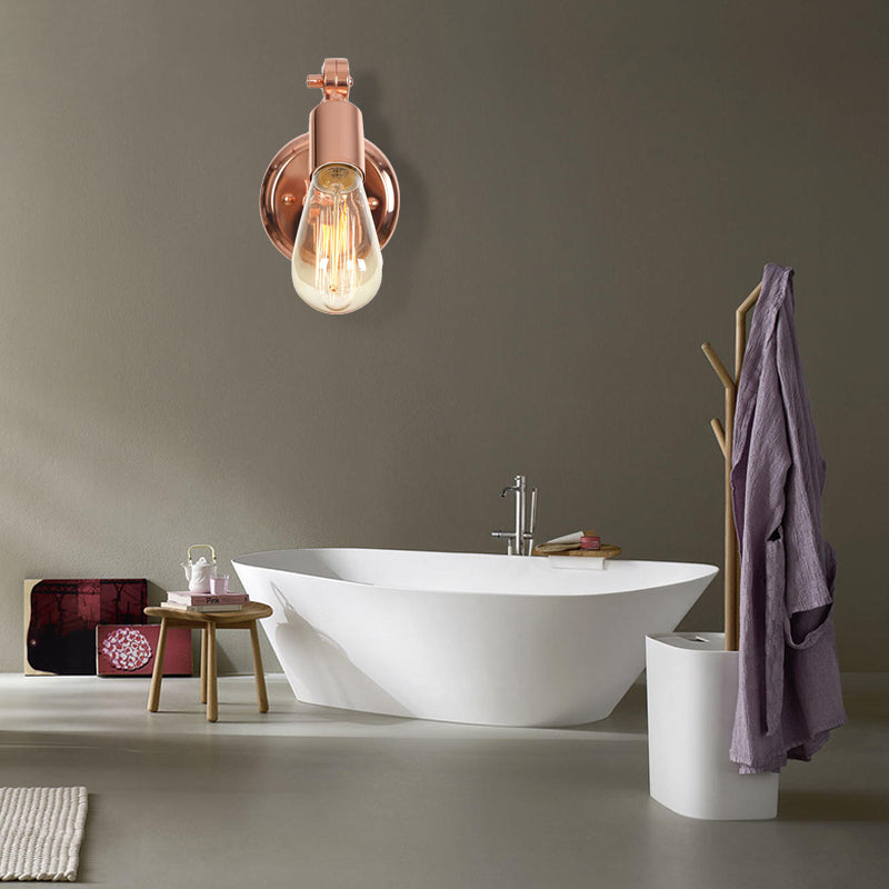 BowLift | Rose Gold Armed Wall Light Retro Industrial Iron 1 Light Bathroom Rotatable Wall Lamp with Exposed Bulb