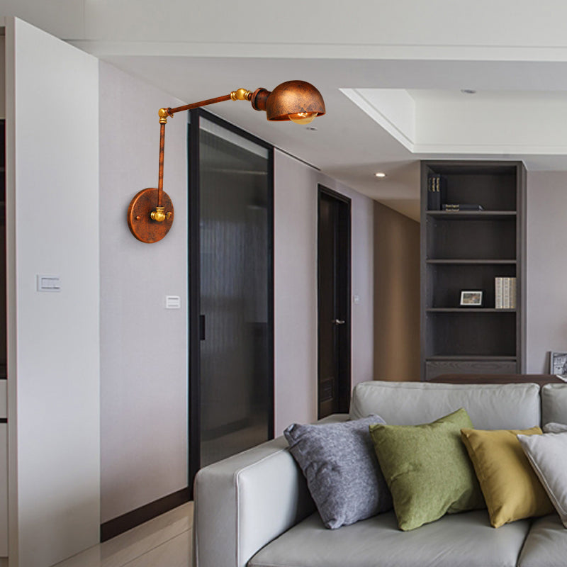 BowLift | 4"/6.5" Dia Domed Metal Wall Lamp Fixture Vintage Style 1 Head Study Room Adjustable Wall Light in Rust