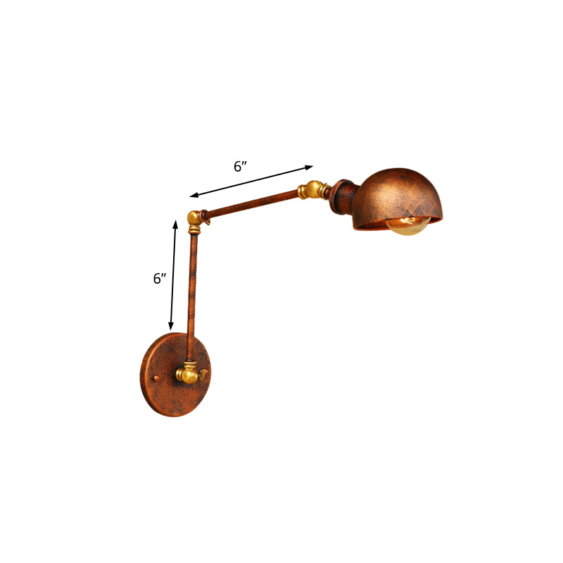 BowLift | 4"/6.5" Dia Domed Metal Wall Lamp Fixture Vintage Style 1 Head Study Room Adjustable Wall Light in Rust