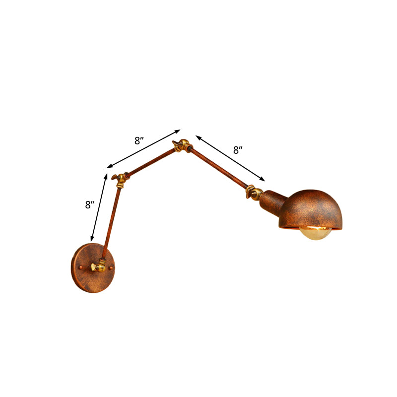 BowLift | 4"/6.5" Dia Domed Metal Wall Lamp Fixture Vintage Style 1 Head Study Room Adjustable Wall Light in Rust