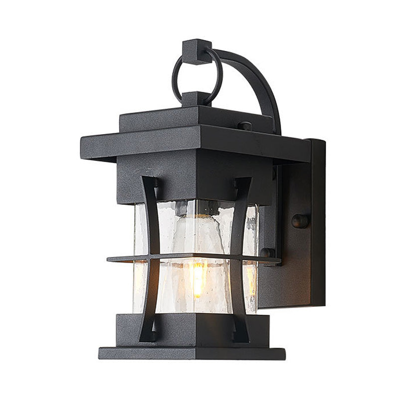 BowLift | Clear Glass Black Wall Light Square/Rectangle 1-Light Coastal Wall Lamp Fixture with Iron Cage