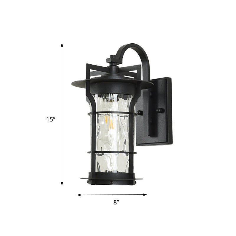 BowLift | Clear Glass Black Wall Light Square/Rectangle 1-Light Coastal Wall Lamp Fixture with Iron Cage