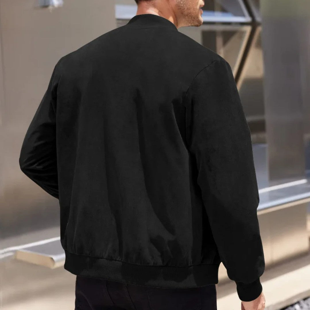 Suede Finish Bomber Jacket with Rib Detail