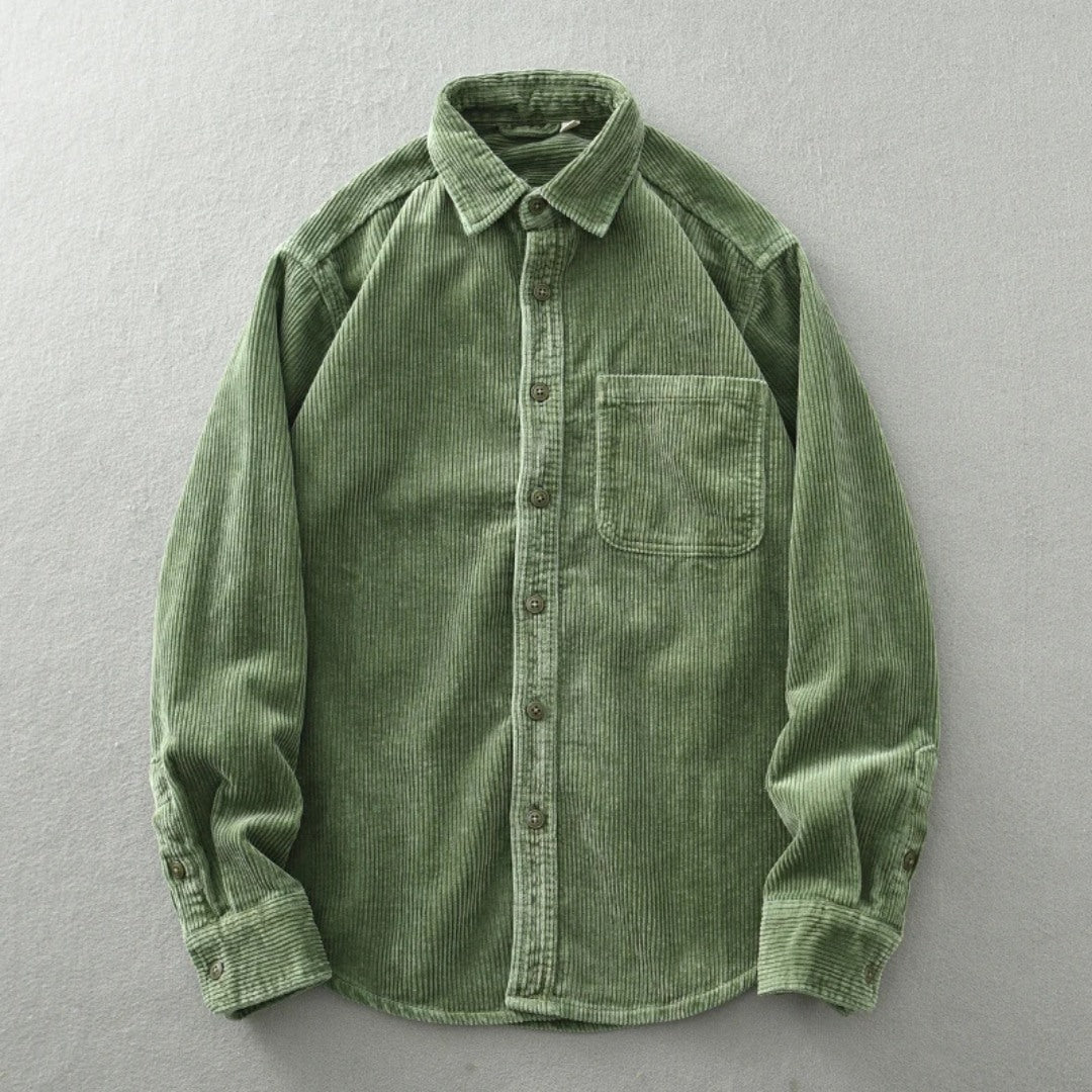 Corduroy Button-Up Shirt with Relaxed Fit and Chest Pocket