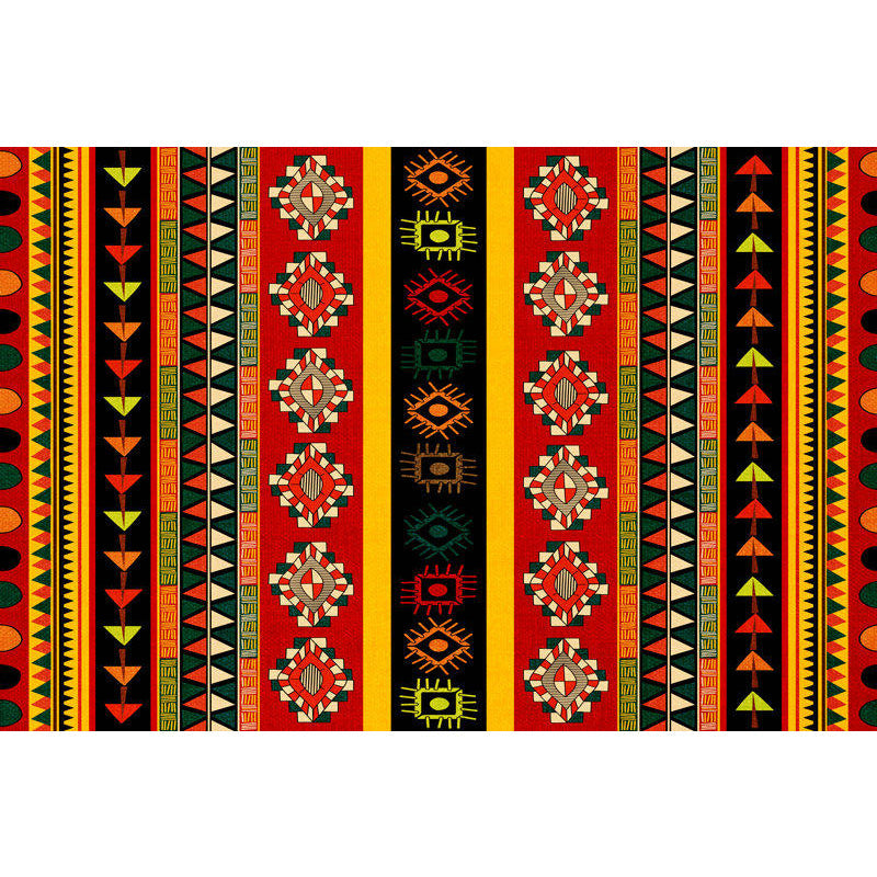 BowLift | Dark Red Americana Tribal Carpet Striped Geometric Polyester Pet Friendly Stain Resistant Rug for Accent Area