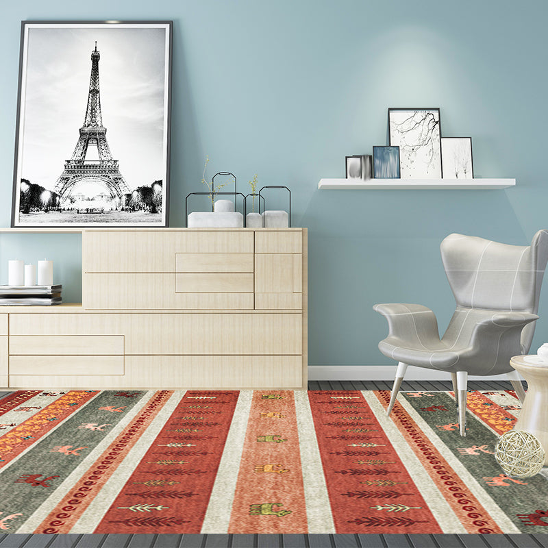 BowLift | Bohemian striped geometric rug with botanical and animal motifs synthetic non-slip backing pet-friendly area rug