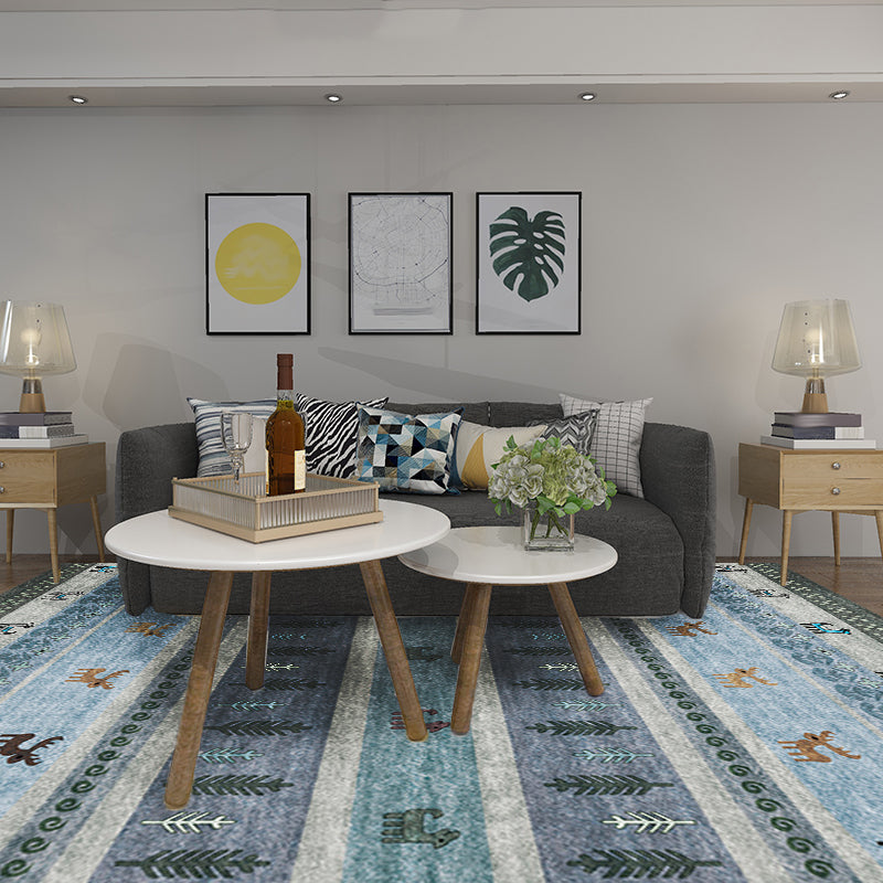 BowLift | Bohemian striped geometric rug with botanical and animal motifs synthetic non-slip backing pet-friendly area rug