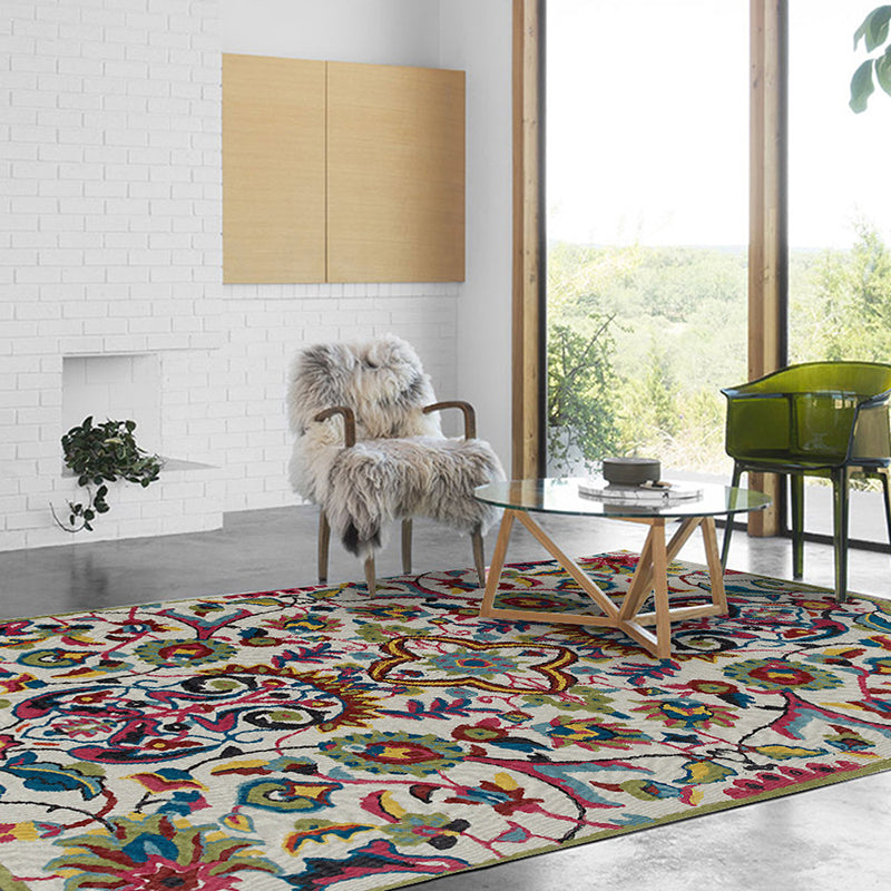 BowLift | White Moroccan carpet Polyester flower leaf pattern carpet non-slip back carpet for home decoration
