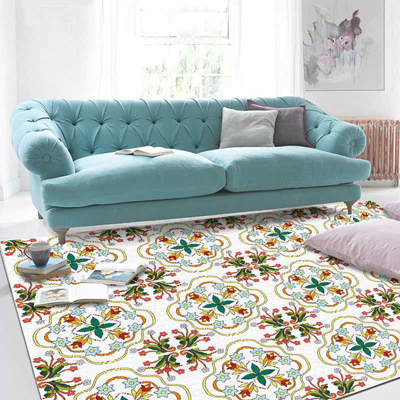 BowLift | White Bedroom Rug Moroccan Geometric Flower Leaf Pattern Rug Polyester Non-Slip Rug