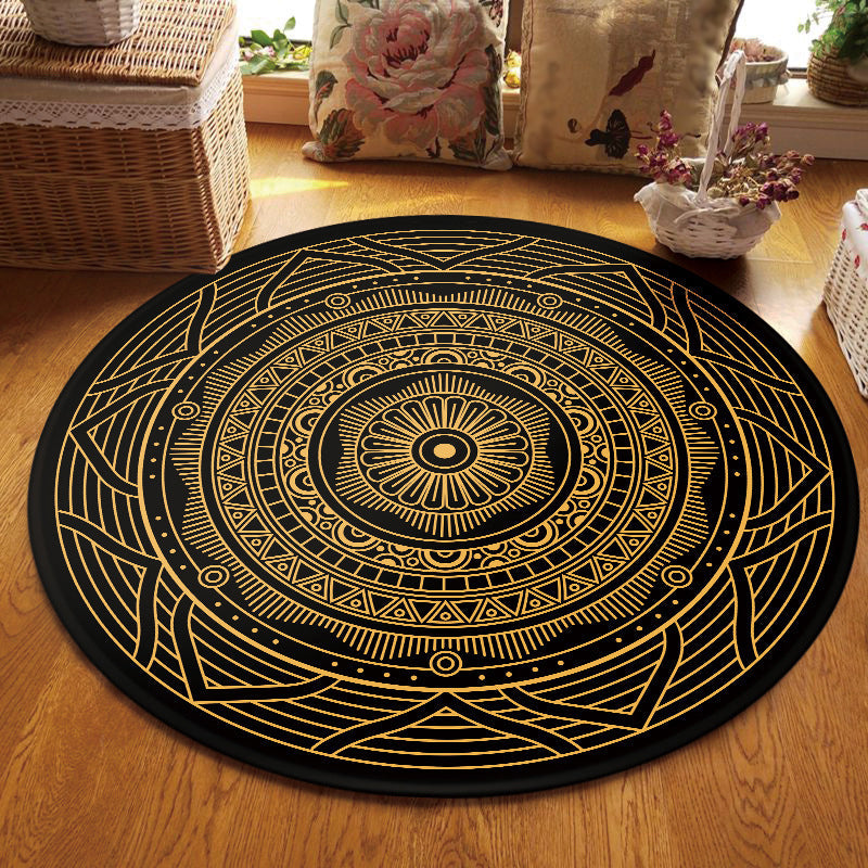 BowLift | Vintage Southwest Rug Yellow and Black Tribal Rug Polyester Non-Slip Backing Rug for Living Room