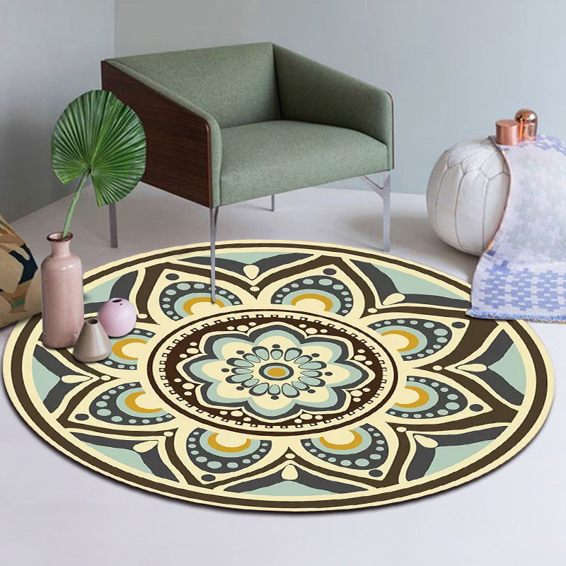BowLift | Unique flower pattern carpet green and yellow Mediterranean carpet flannel non-slip bottom washable carpet for living room