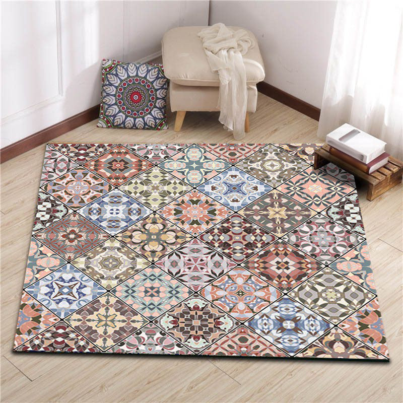 BowLift | American Moroccan carpet in pink diamond geometric floral pattern carpet polyester non-slip carpet for home decor