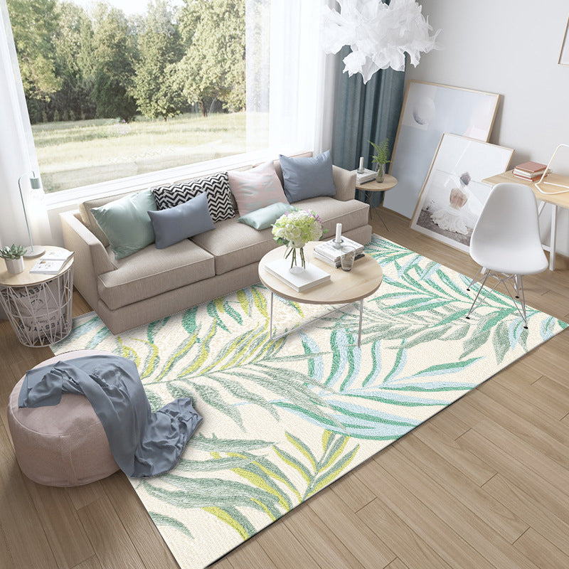 BowLift | Tropical Botanical Pattern Carpet with Leaf White and Yellow Polyester Carpet Machine Washable Non-Slip Carpet for the Bedroom