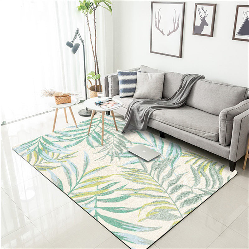BowLift | Tropical Botanical Pattern Carpet with Leaf White and Yellow Polyester Carpet Machine Washable Non-Slip Carpet for the Bedroom