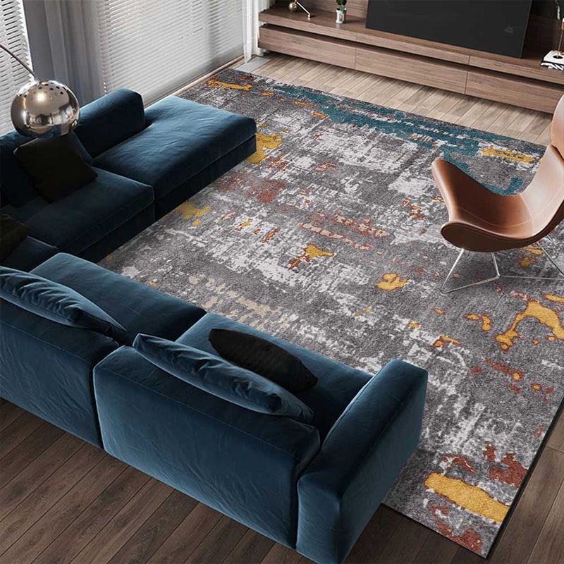 BowLift | Industrial Abstract Carpet Gray Polyester Carpet Machine Washable Non-Slip Back Area Rug for Bedroom