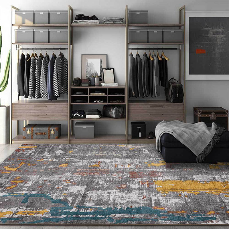 BowLift | Industrial Abstract Carpet Gray Polyester Carpet Machine Washable Non-Slip Back Area Rug for Bedroom