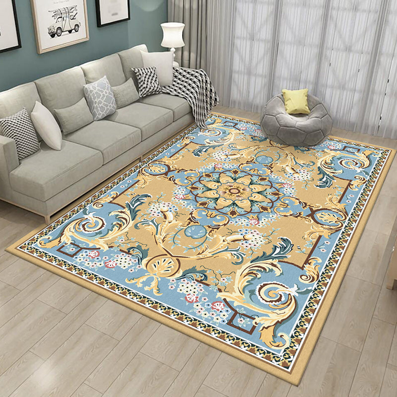 BowLift | Mediterranean Moroccan Carpet in Brown Floral Pattern Carpet Polyester Non-Slip Washable Living Room Carpet for Home Decor