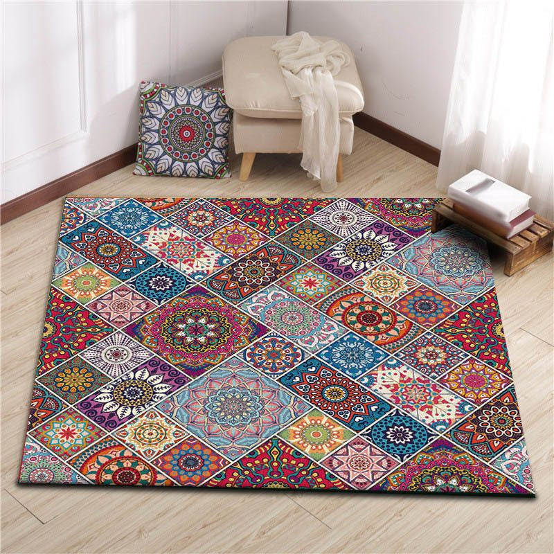 BowLift | Colorful Bedroom Carpet Moroccan Tiles Carpet Polyester Non-slip Backing Carpet