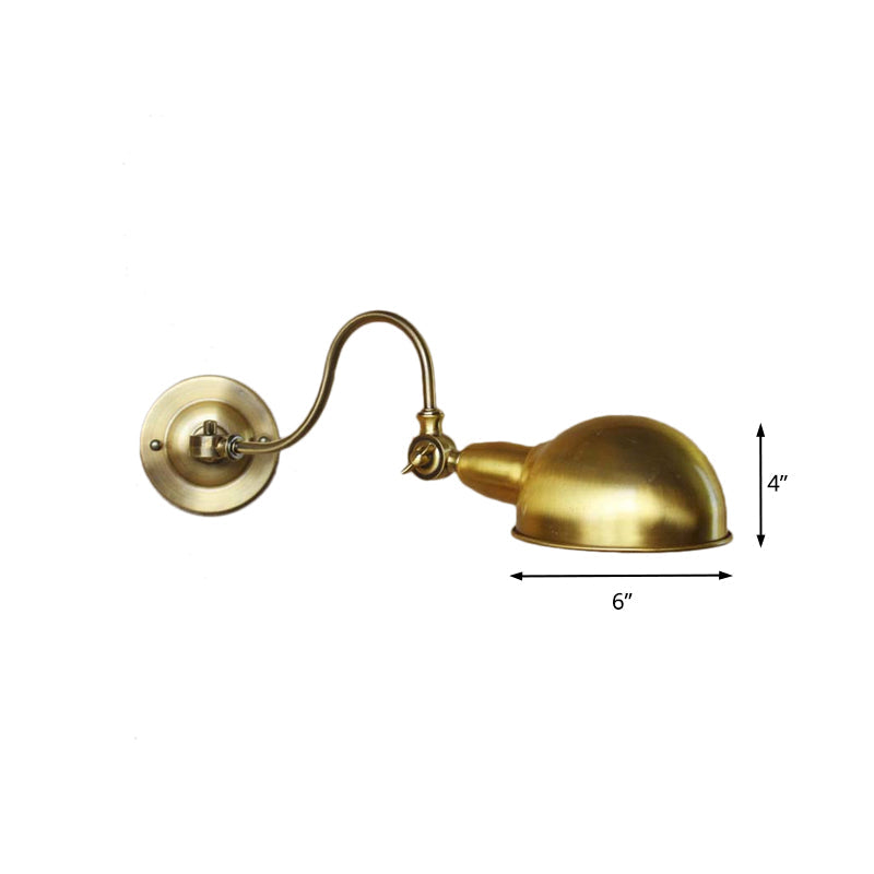 BowLift | Brass 1 Head Wall Light Vintage Metal Dome Shade Wall Lamp with Gooseneck Arm
