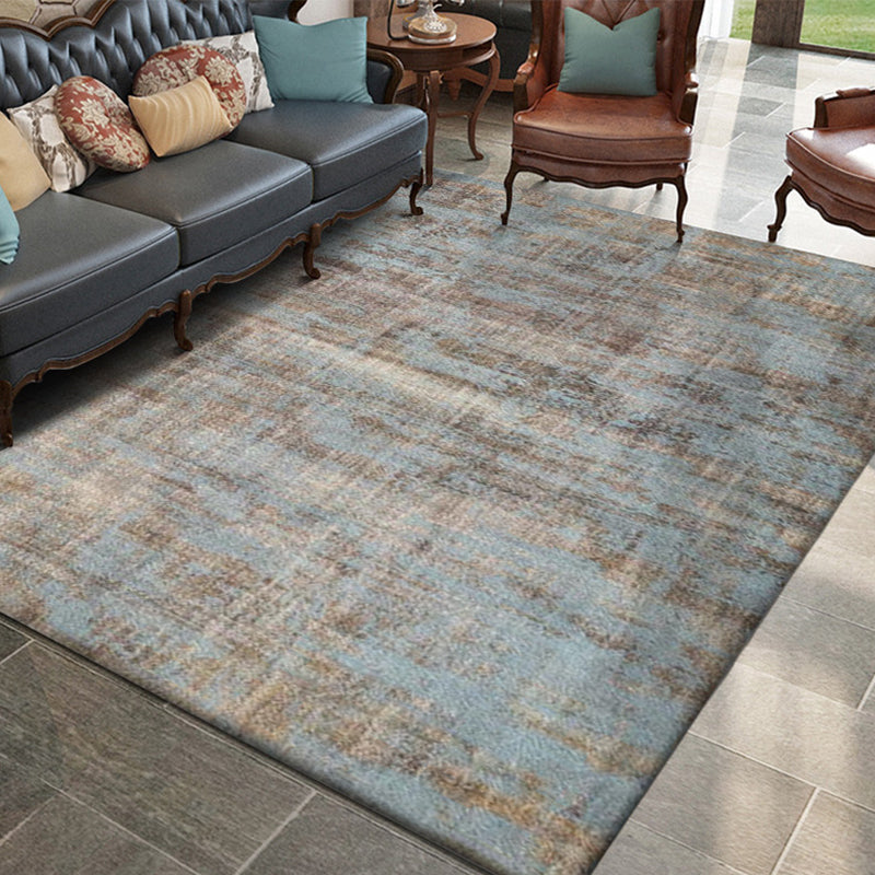 BowLift | Brown and blue industrial rug polyester abstract rug washable non-slip backing rug for the living room