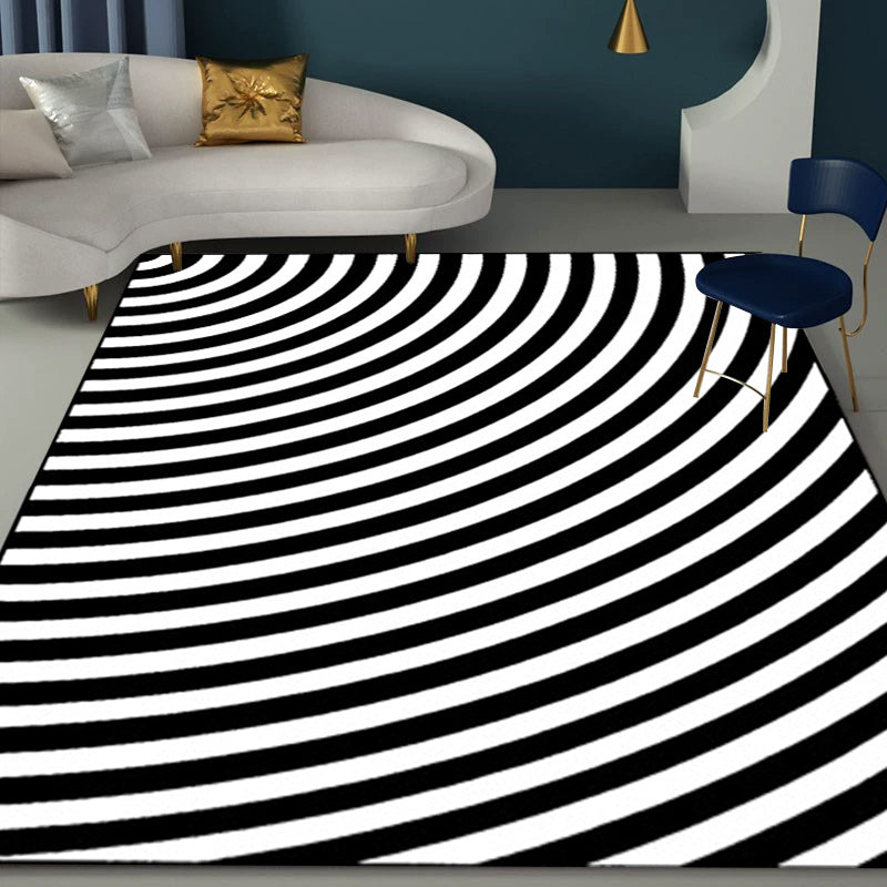 BowLift | Black and White Bedroom Carpet Novelty 3D Half Arch Pattern Rug Polyester Non-slip Stain Resistant Carpet
