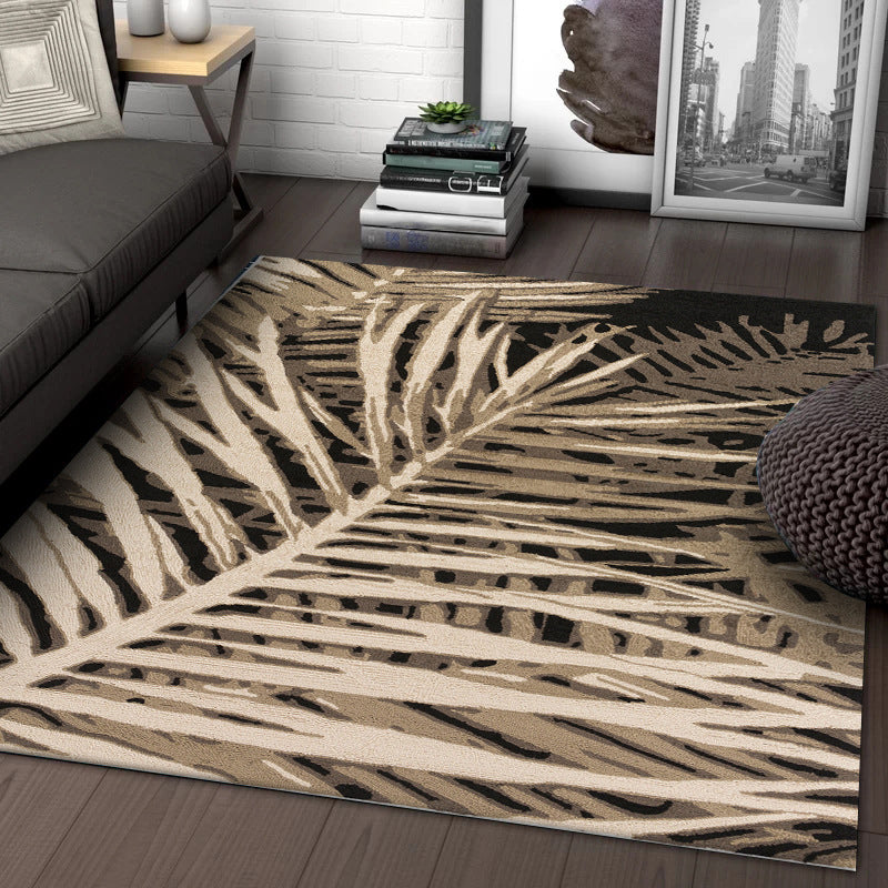 BowLift | Unique Leaf Pattern Carpet Brown Tropical Carpet Polyester Washable Non-Slip Back Rug for Living Room