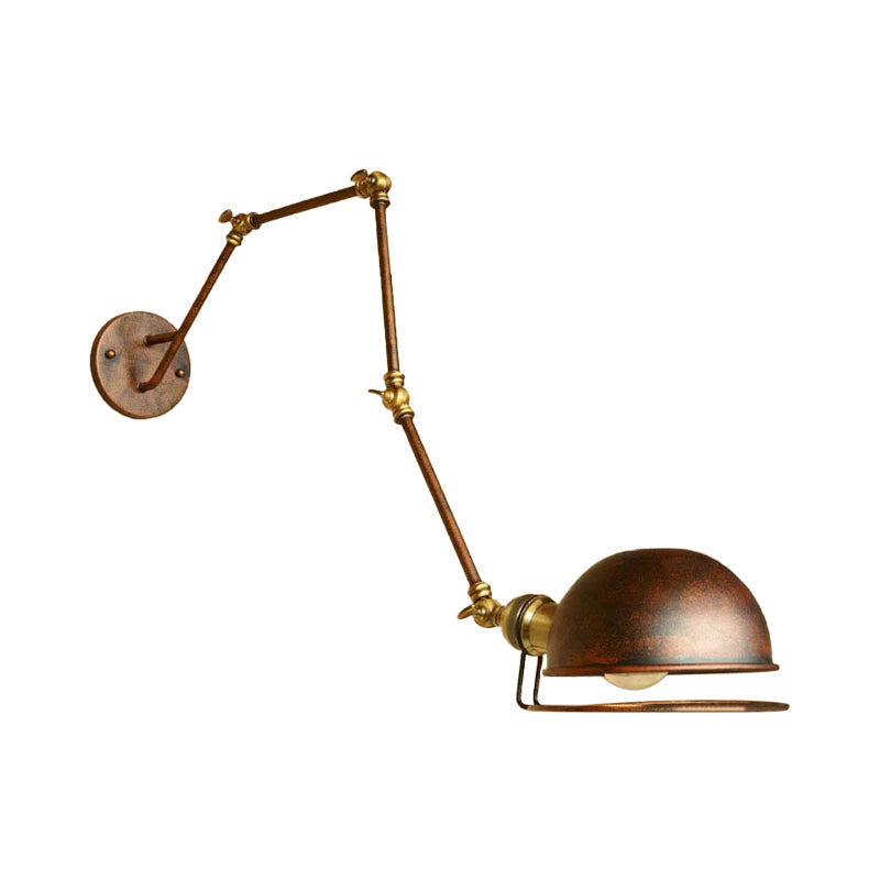 BowLift | Bowl Shade Iron Wall Lamp with Swivel Arm Antique Style 1 Head Study Wall Light Fixture in Rust