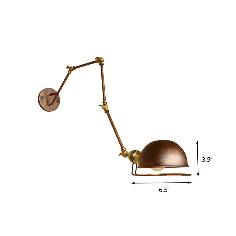 BowLift | Bowl Shade Iron Wall Lamp with Swivel Arm Antique Style 1 Head Study Wall Light Fixture in Rust