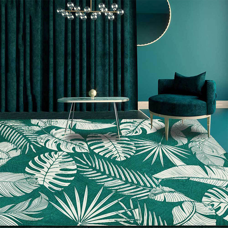 BowLift | Stylish Leaf Pattern Carpet Green Tropical Carpet Polyester Washable Non-Slip Back Area Rug for Living Room