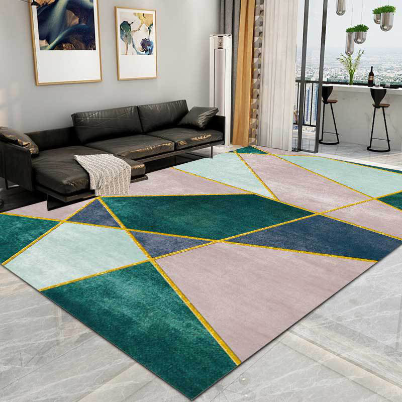 BowLift | Pink and Green Contemporary Carpet Polyester Color Block Carpet Washable Non-Slip Backing Rug for Living Room