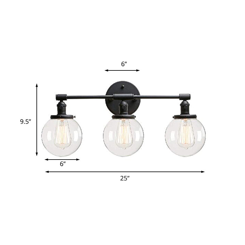 BowLift | Black 3 Light Wall Lamp Industrial Clear Glass Bubble Shade Lighting Fixture for Outdoor Areas