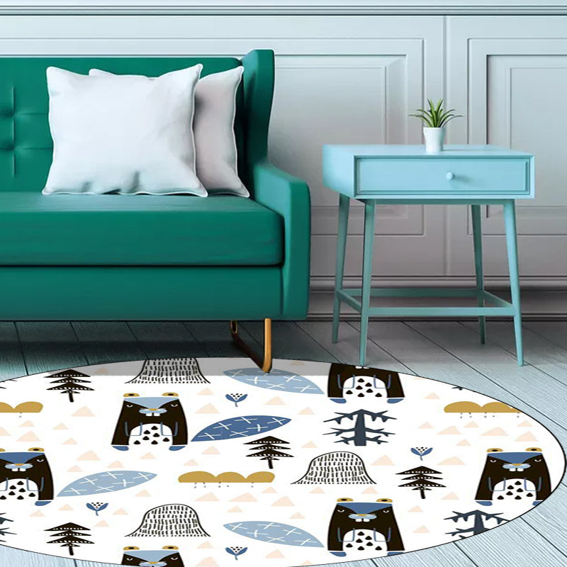BowLift | White Children's Room Rug Children's Animal Squirrel Tree Triangle Pattern Rug Polyester Washable Non-Slip Rug