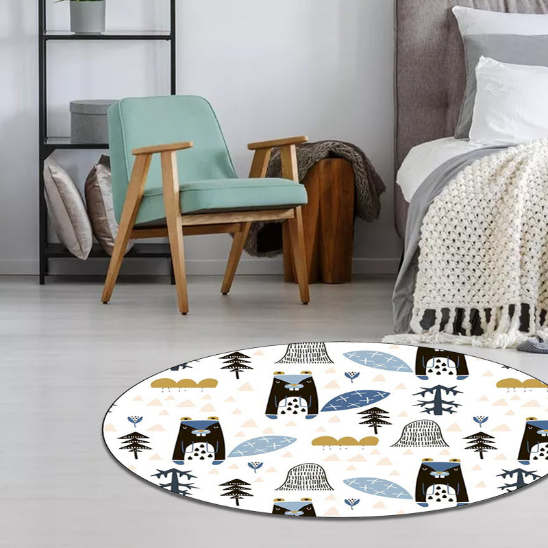 BowLift | White Children's Room Rug Children's Animal Squirrel Tree Triangle Pattern Rug Polyester Washable Non-Slip Rug