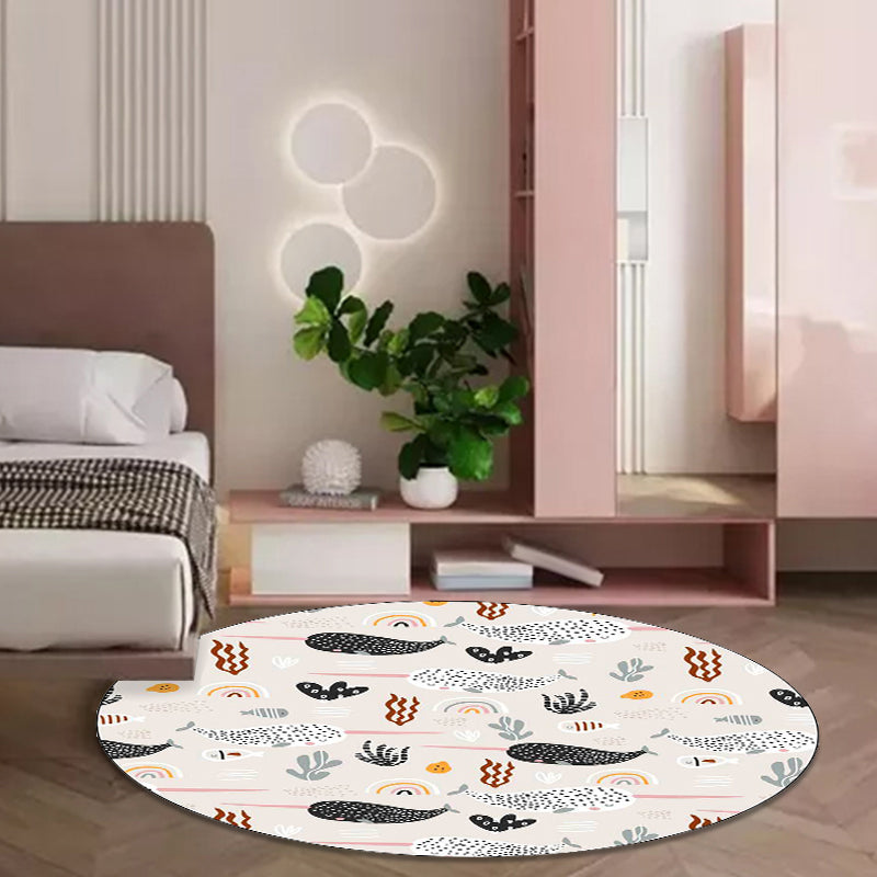 BowLift | Beautiful children's carpet in Ivory Animal Leaf Pattern Rug Polyester Non-Slip Washable Rug for the children's room