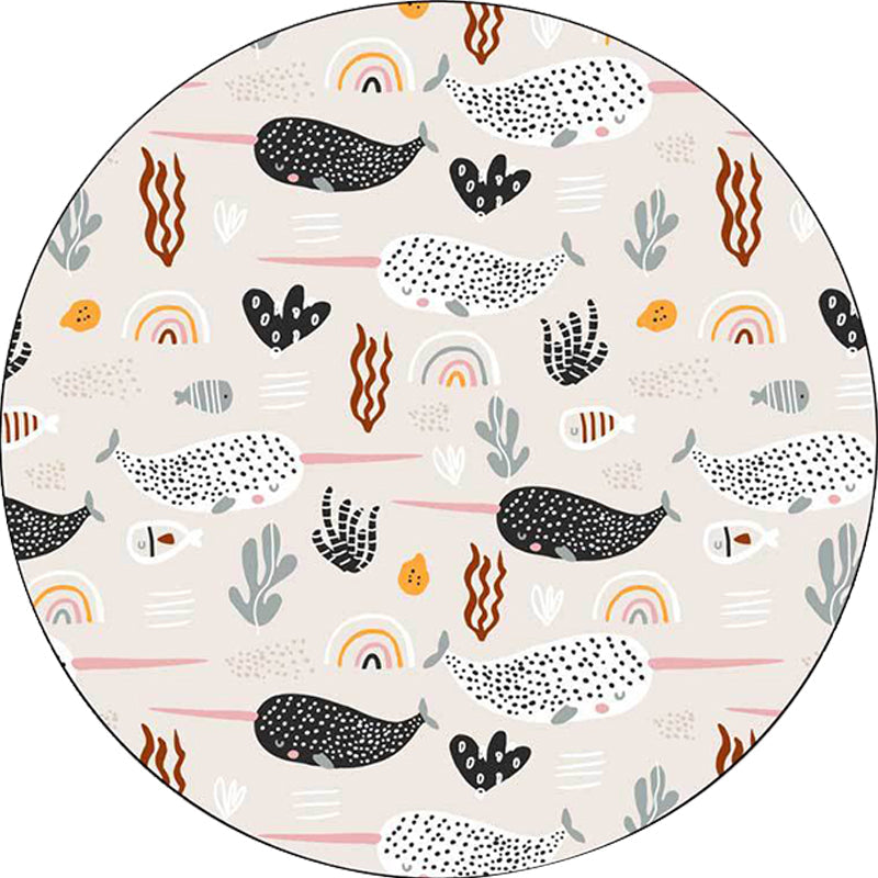 BowLift | Beautiful children's carpet in Ivory Animal Leaf Pattern Rug Polyester Non-Slip Washable Rug for the children's room