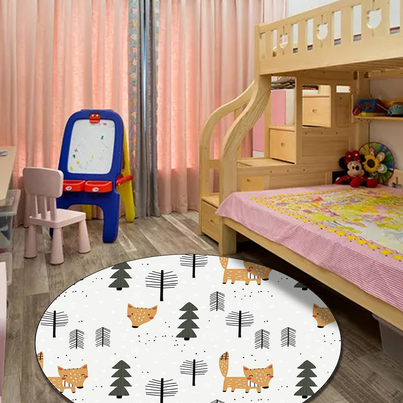 BowLift | White Children's Room Carpet Kids Animal Fox Tree Pattern Area Rug Polyester Stain Resistant Rug
