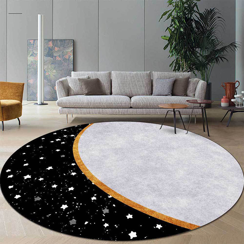 BowLift | White and Black Nordic Carpet Polyester Colorblock Star Print Carpet Machine Washable Non-Slip Background Rug for Living Room