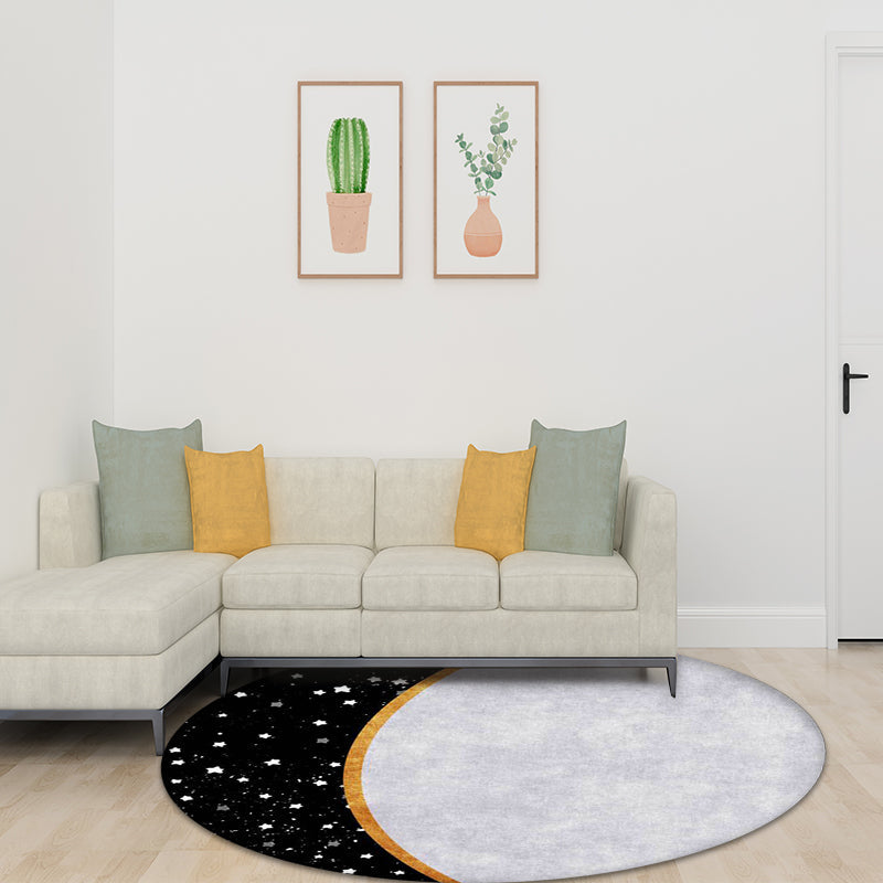 BowLift | White and Black Nordic Carpet Polyester Colorblock Star Print Carpet Machine Washable Non-Slip Background Rug for Living Room