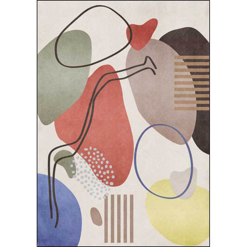 BowLift | Contemporary Novelty Rug in Ivory Color Block Stripe Pattern Rug Polyester Non-Slip Washable Carpet for Home Decoration