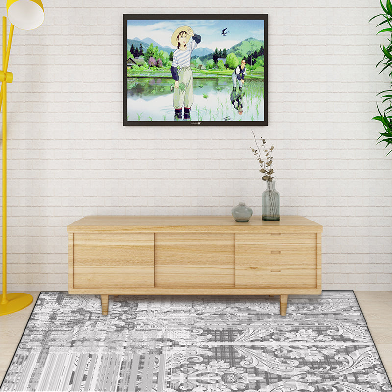 BowLift | Classic Paisley Pattern Rug Gray Vintage Rug Polyester Washable Non-Slip Back Rug for Bedroom