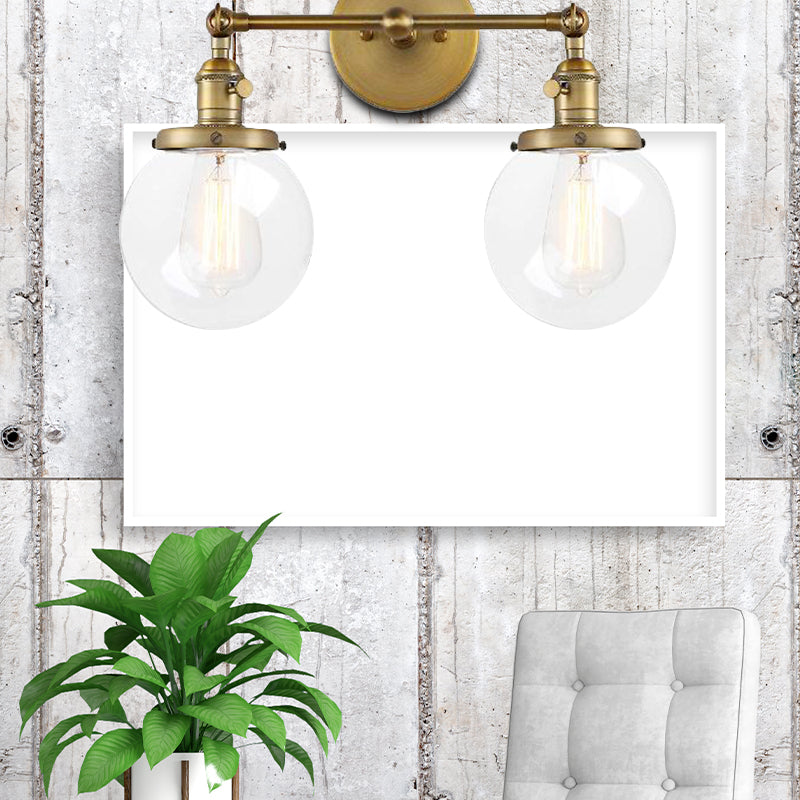 BowLift | Round Living Room Wall Light Industrial Clear Glass 2-Lamp Black/Brass Wall Lamp for the Office