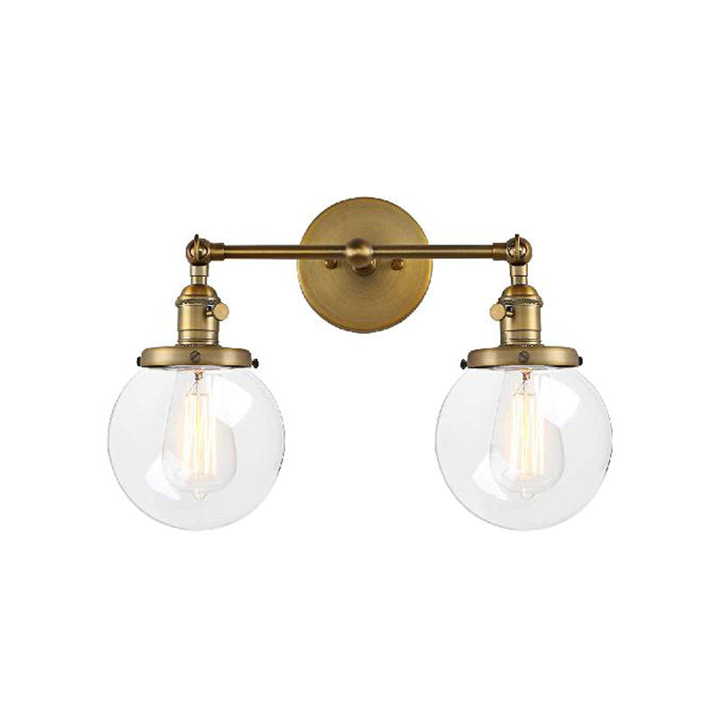 BowLift | Round Living Room Wall Light Industrial Clear Glass 2-Lamp Black/Brass Wall Lamp for the Office